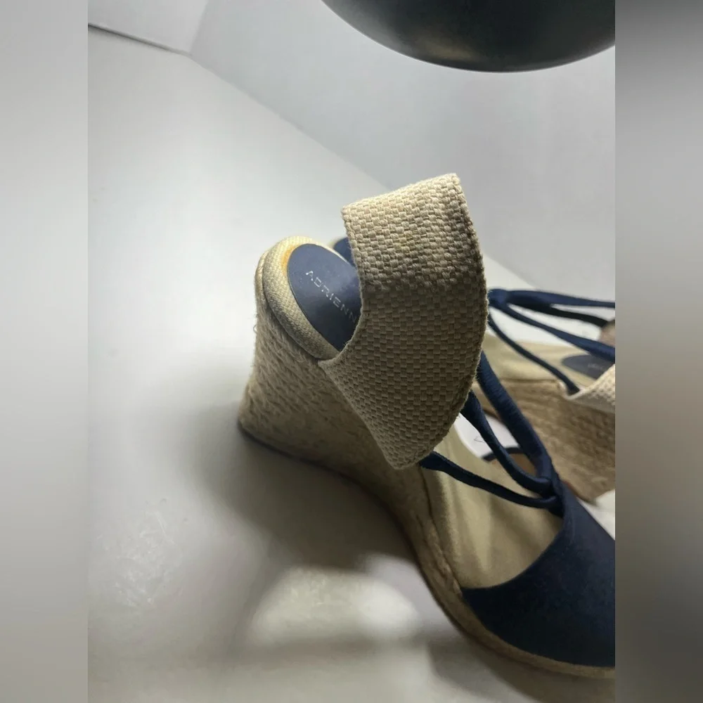 Adrienne Vittadini High Heeled Espadrilles Wedges Black Stretch 8.5 M